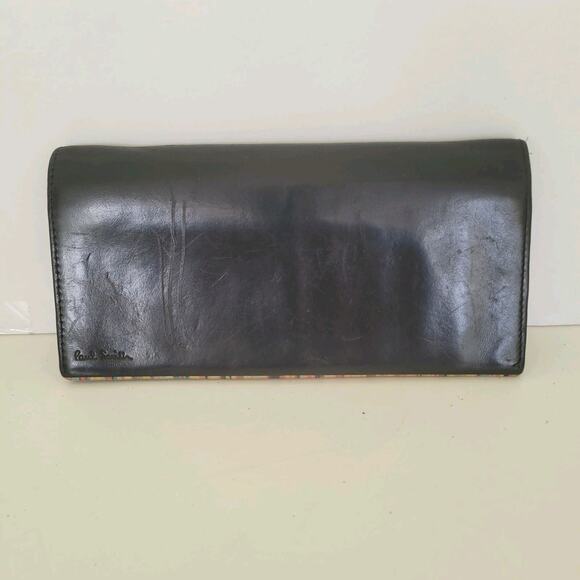 Paul Smith Designer Checkbook Card Bill Holder Wallet Black Bifold Leather Long - Picture 1 of 9